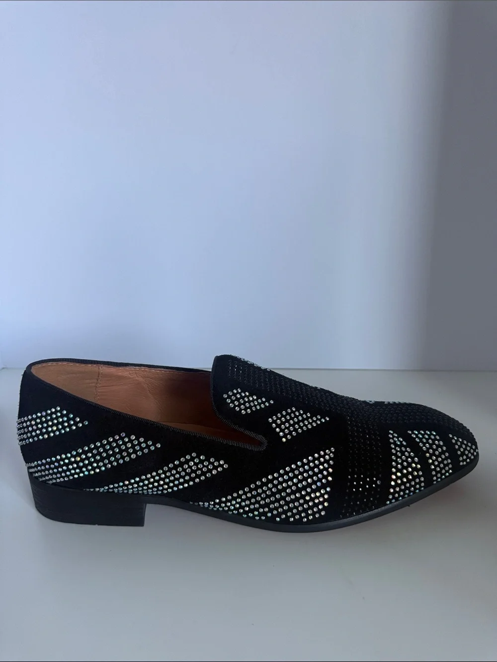 ELANROMAN Men's Loafers Leather Rhinestone Wedding Party Dress Shoes EU 46